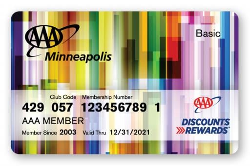 Membership card with multicolor design pattern on the front