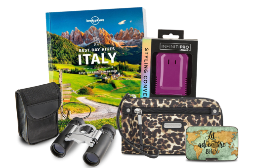 Italy Guidebook with Binoculars and Travel Hair Dryer and RFID Wallet