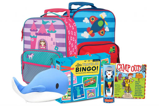 Little Traveler Bingo, Camp Book, Airplan Luggage, Kaleidoscope, Rolling Luggage, Whale Pillow