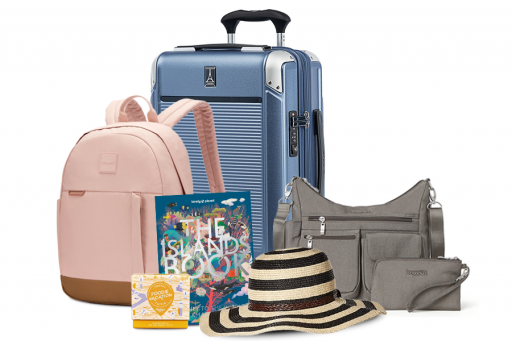 Sunlily Hat, Lonely Planet Islands, Travelpro Platinum Elite Carry on, Foodie Vacation Trivia, Baggallini, Pacsafe AntilTheft