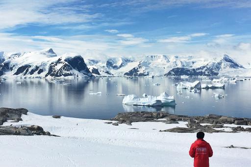 Expedition cruise traveler in Antarctica