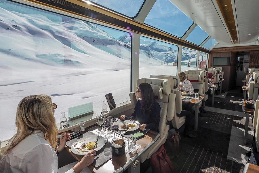 Inside a Glacier Express Rail Dining Car
