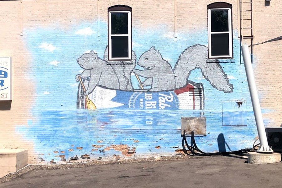 Pabst Blue Ribbon with Squirrels Mural in Minnesota