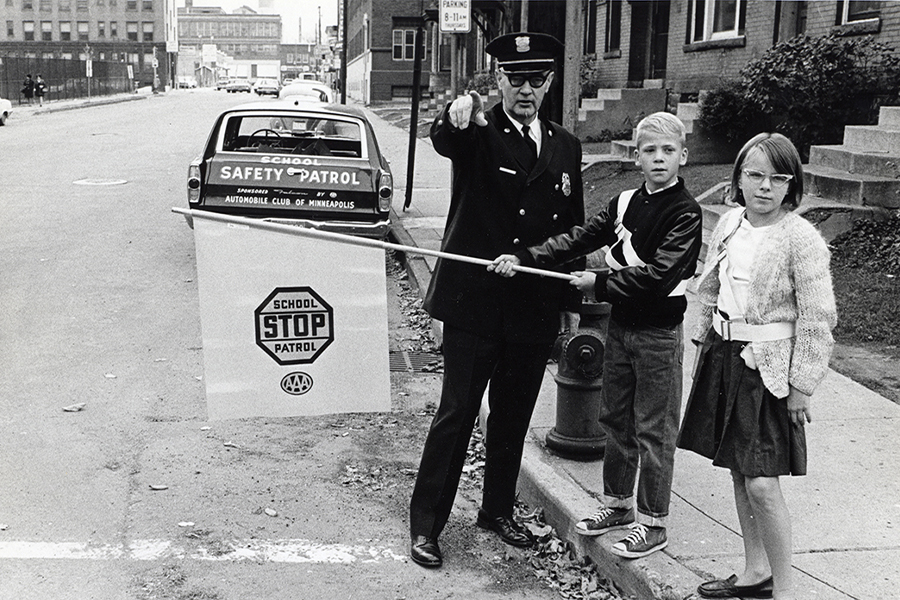 Historical Photo of School Safety Patrollers and Students